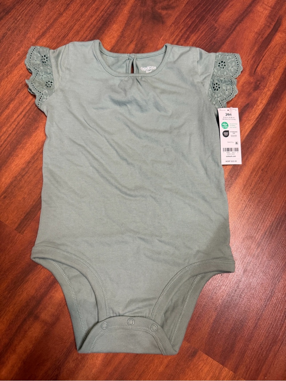 OshKosh B'gosh Sage Green Lace-Sleeve Baby Bodysuit